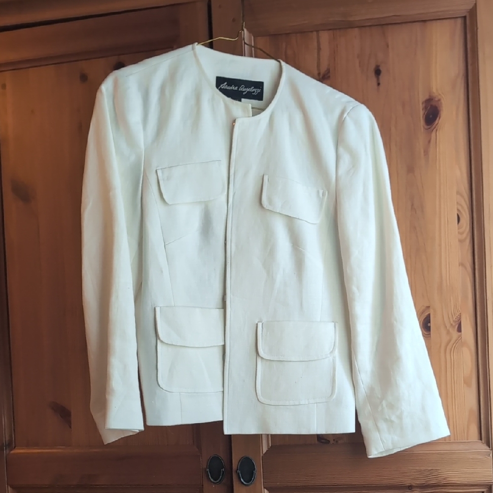 Sandra Cangelazzi Ivory Collarless Linen Jacket